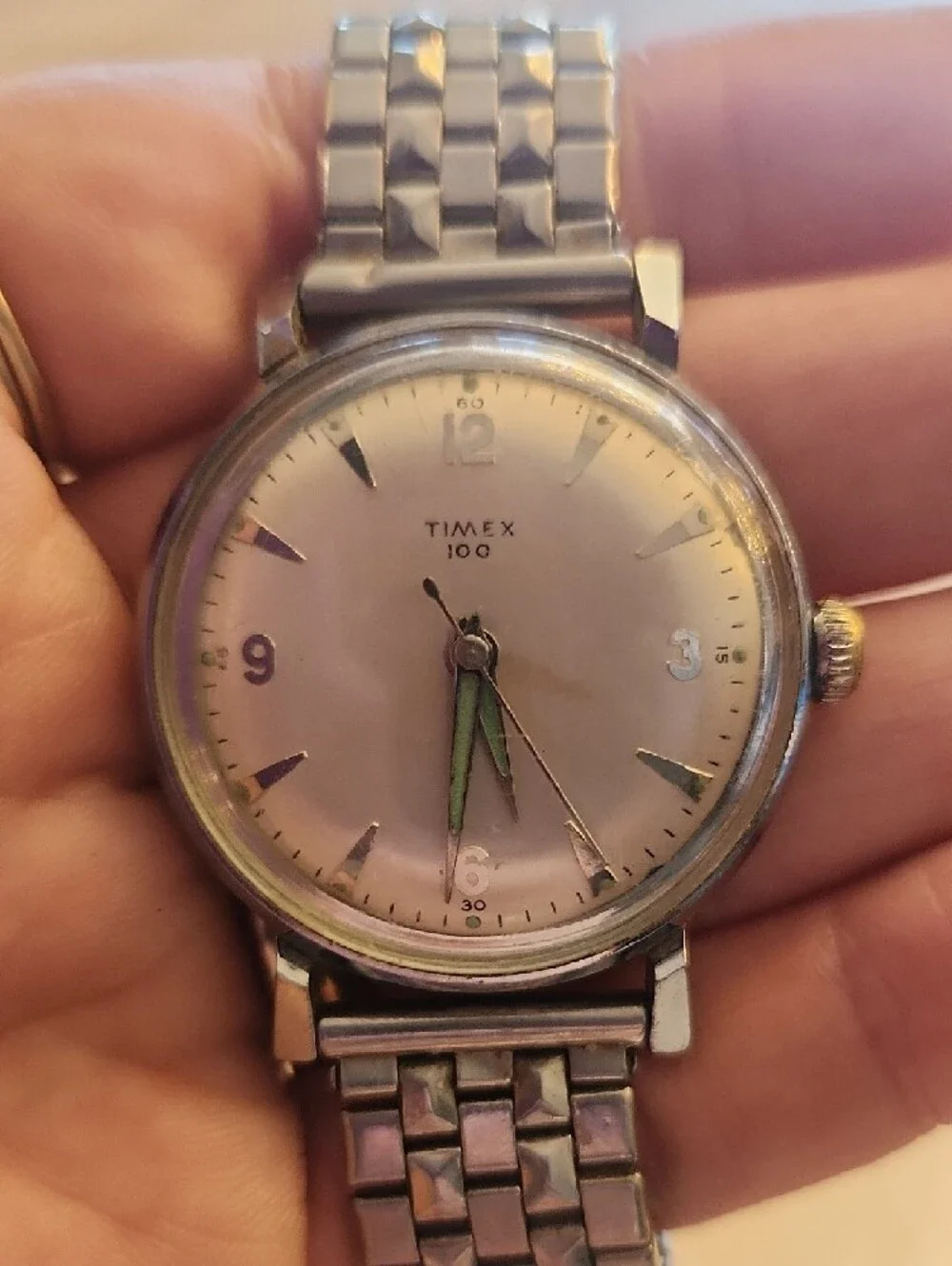 Vintage Timex Men's Silver‎ Watch with Luminous Green Hands